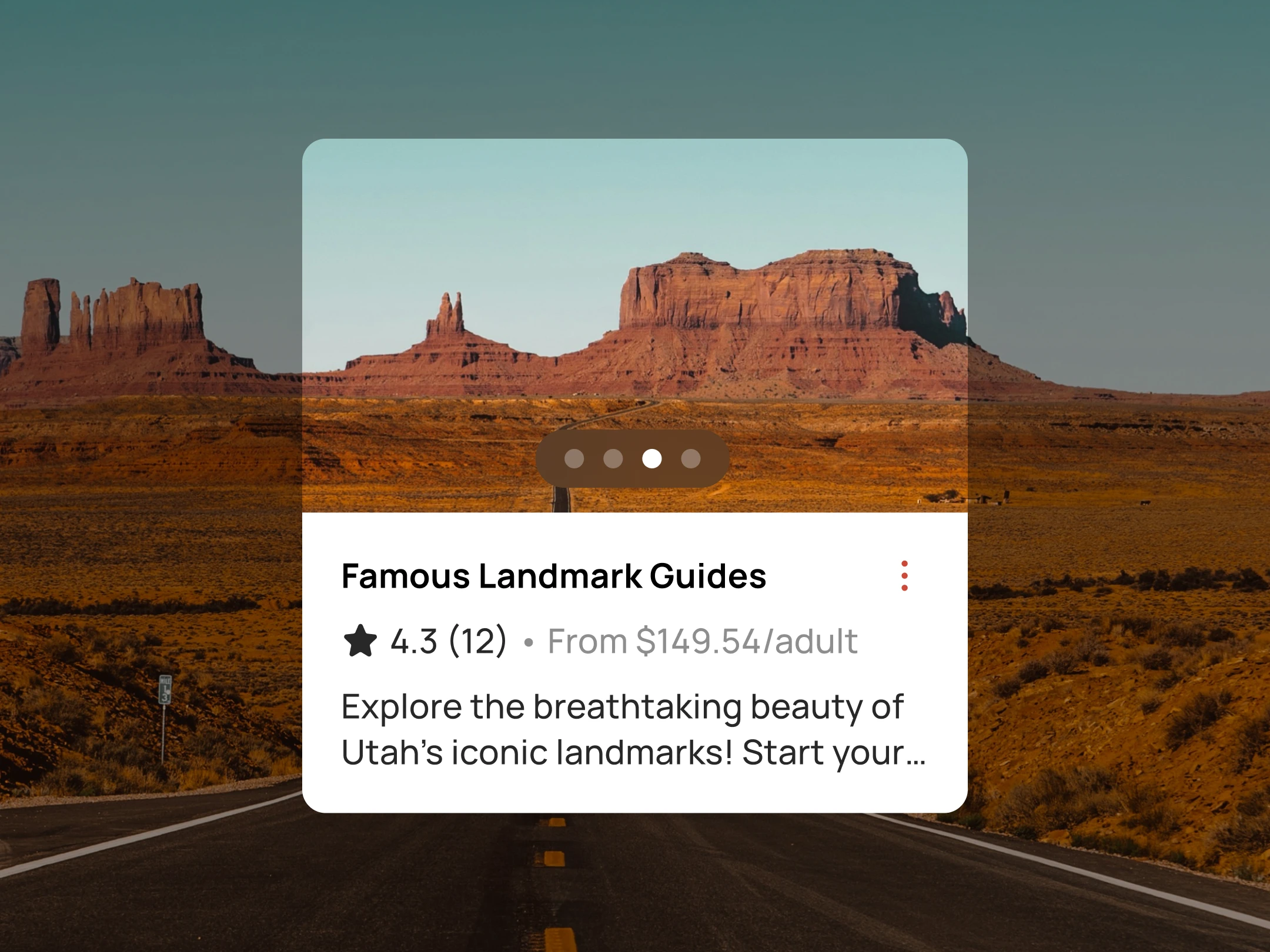 Wander card for Famous Landmark Guides over a Monument Valley road