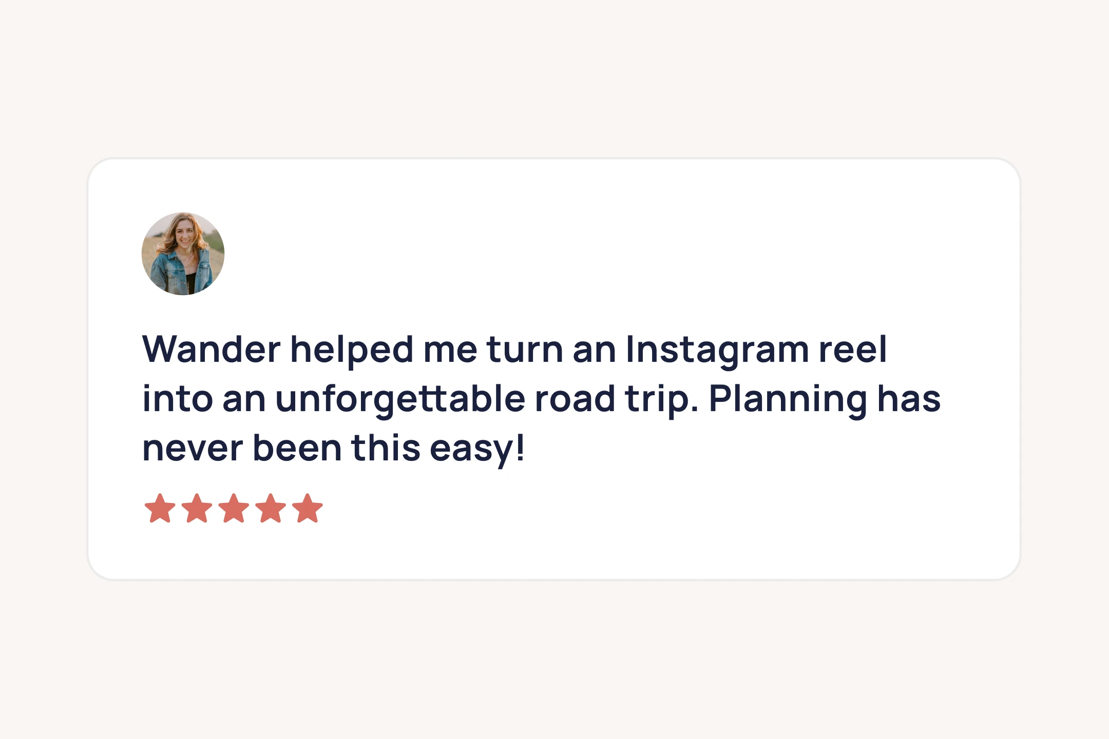 Five-star review card about turning an Instagram reel into a road trip