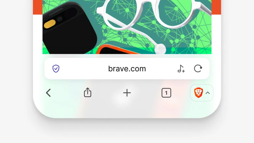 Close-up of the redesigned Brave address bar and bottom toolbar on iPhone